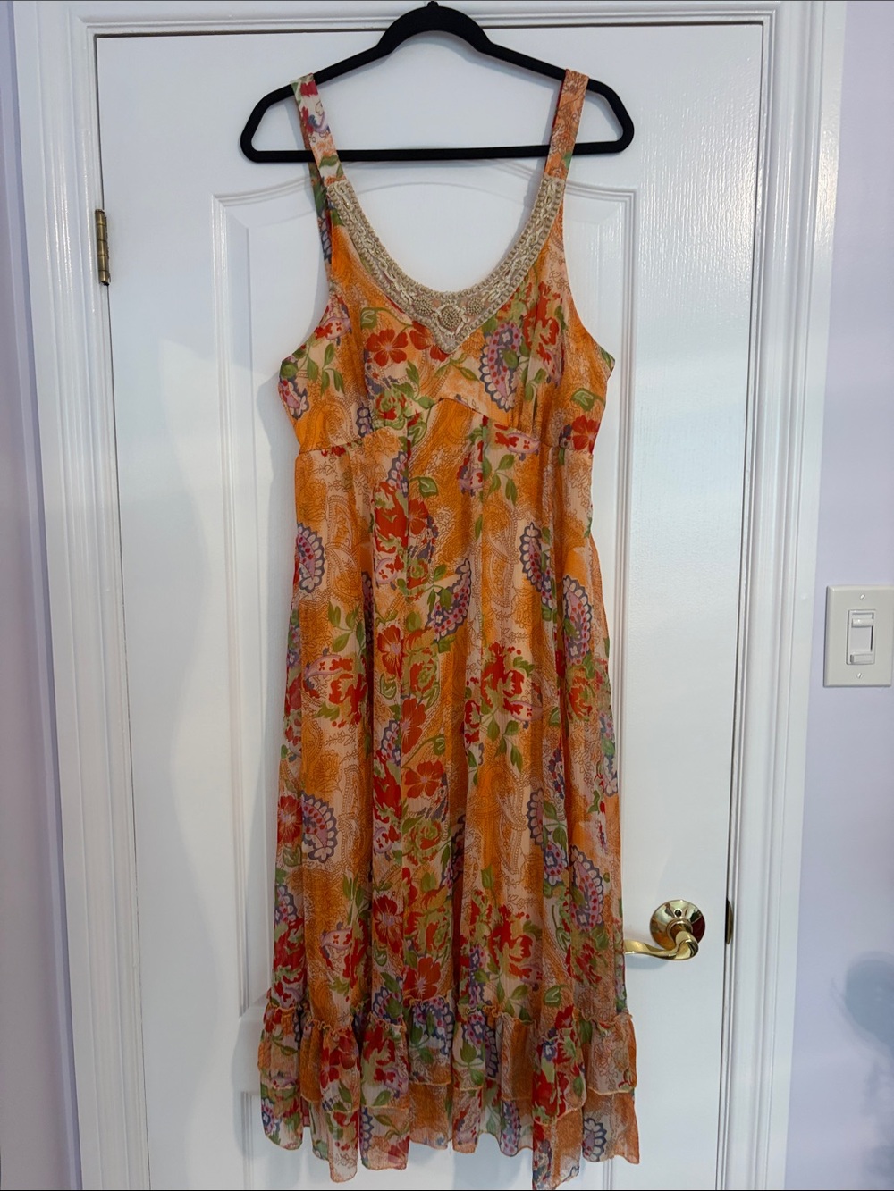 Women’s Floral Orange Sleeveless Summer Dress